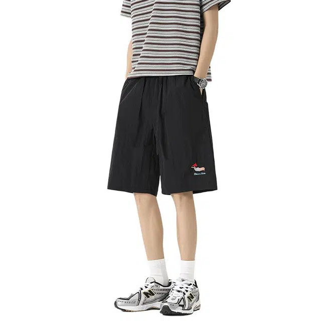 佐菲利 美式高街腊肠小狗刺绣薄款速干宽松直筒五分裤休闲短裤 男女同款