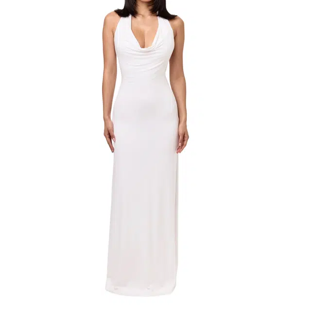 NAKED WARDROBE Halter Cowl Maxi Dress Smooth