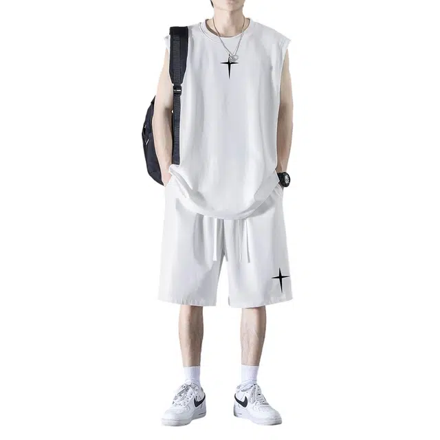 顶峰保罗 无袖上衣薄款潮牌凉感亲肤透气宽松速干潮流短裤休闲运动套装 男女同款