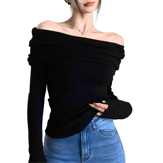 NOME Off-Shoulder Knit Top Black