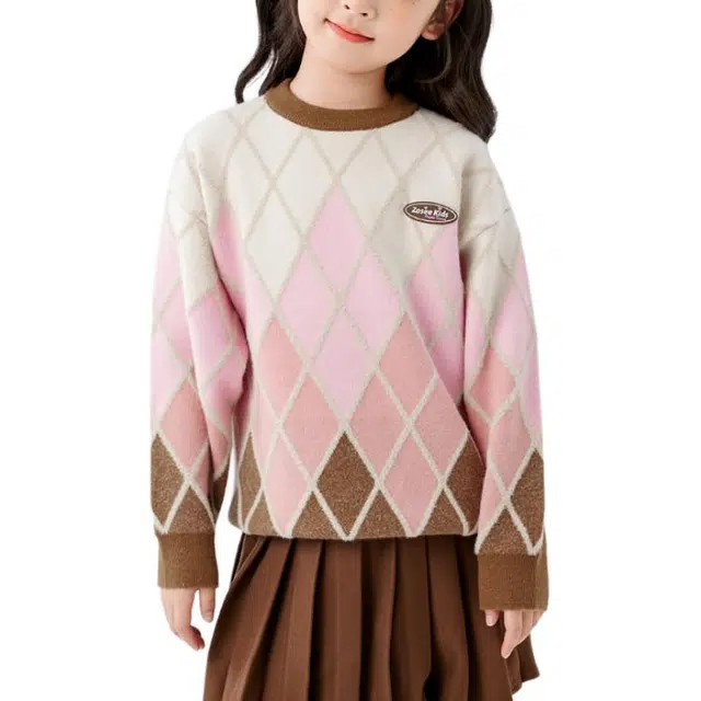 左西 圆领套头舒适毛衣 粉色 儿童款