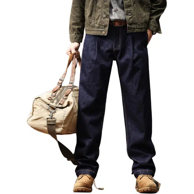 格蓝鹿 潮牌直筒长裤美式复古百搭做旧水洗牛仔裤 男女同款 深蓝