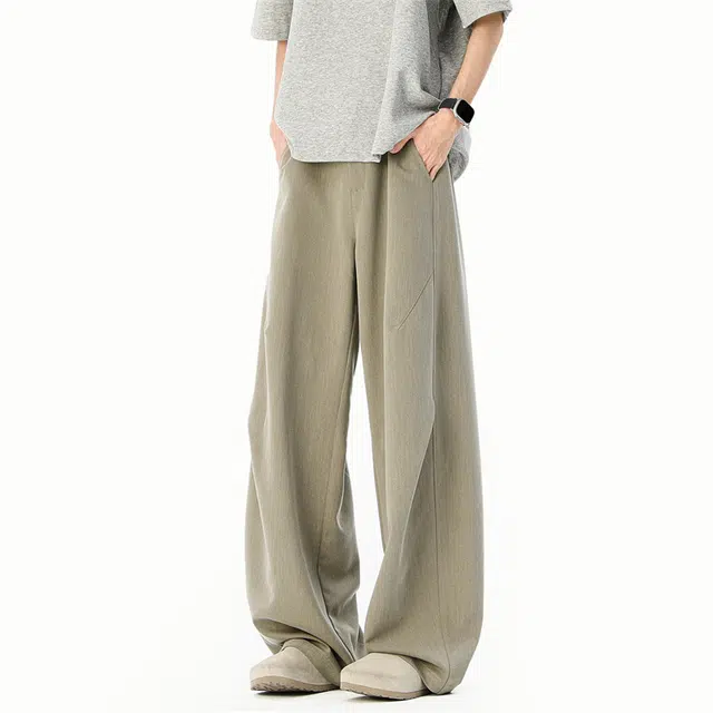 顶峰保罗 薄款透气褶皱垂感伞兵直筒阔腿长裤子美式高级感潮牌情侣宽松休闲百搭拖地休闲裤 男女同款
