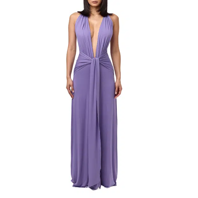 NAKED WARDROBE Halter Plunge Drape Tie Dress Smooth