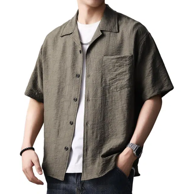 贵色 薄款潮流设计痞帅衬衣时尚百搭上衣美式复古莱赛尔天丝休闲垂感慵懒古巴领短袖衬衫 男女同款