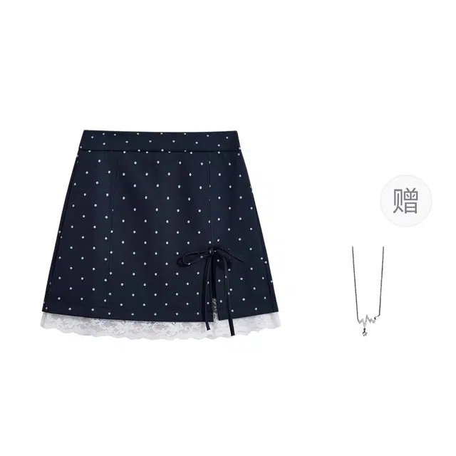 识恩 好看蕾丝花边波点半身裙女独特系带包臀群休闲短裙 女款