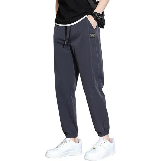 顶峰保罗 冰丝速干舒适透气直筒束脚九分裤纯色简约抽绳潮流薄款潮牌宽松百搭运动阔腿休闲裤 男女同款