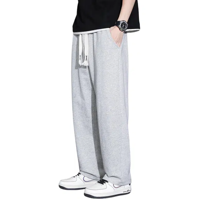 瑞梵帝斯 潮流时尚日常百搭户外运动长裤口袋装饰痞帅宽松柔软舒适亲肤抽绳设计耐磨水洗直筒休闲裤 男款