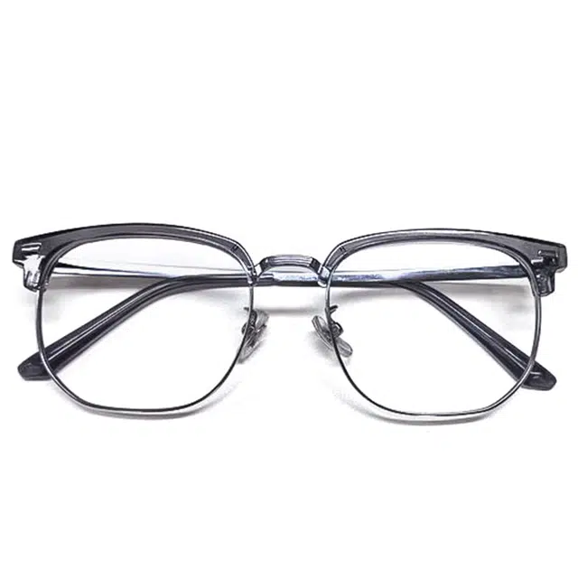 【可配度数】 苍木优品 透灰色商务半框近视可定制防蓝光近视镜片纯钛镜框黑银配色显脸小 β钛合金 方形 功能性眼镜 男女同款情侣款