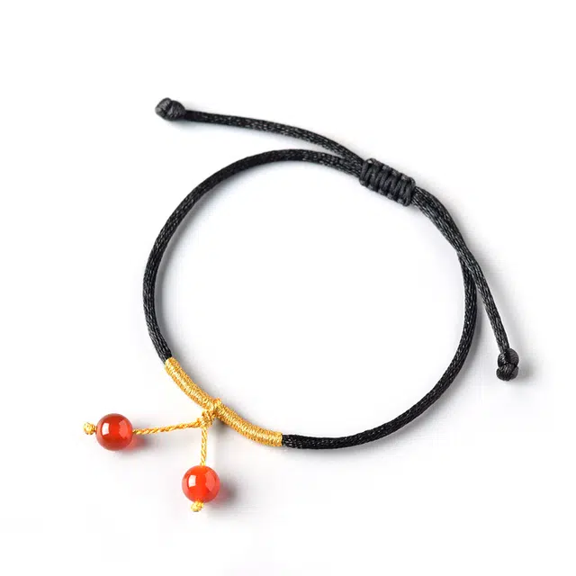 谧月珠宝 珠事顺利编织绳锁骨链相思豆红豆 新中式优雅复古小众轻奢高级感 玛瑙 玉石项链 男女同款情侣款