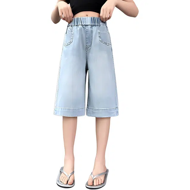 泰迪珍藏 时尚舒适百搭七分短裤 儿童款 浅蓝色