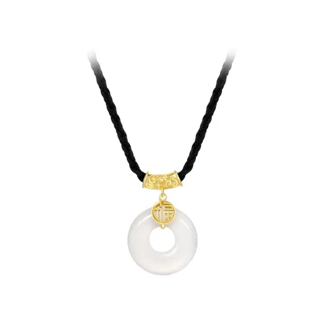 庆怡 祥云平安扣新中式国风精致福字平安扣项坠 玉髓 玉石项链 男女同款情侣款