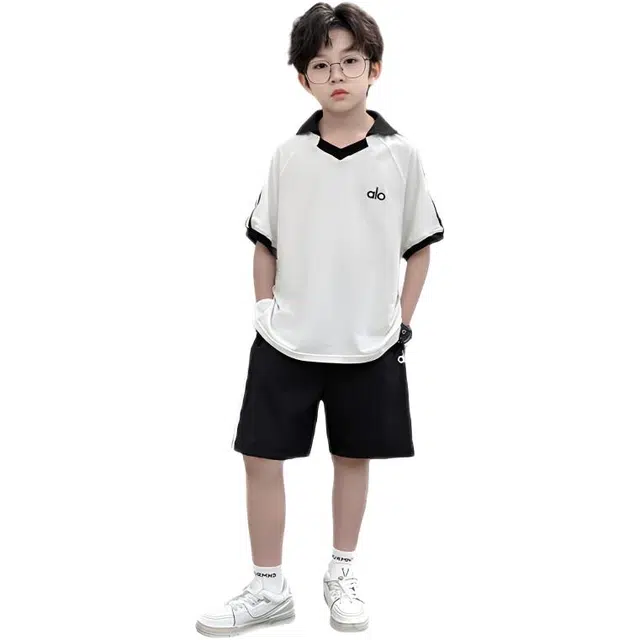 天才小熊休闲运动套装 男童夏季大童潮牌小孩衣服 小女孩短袖洋气时髦 帅气