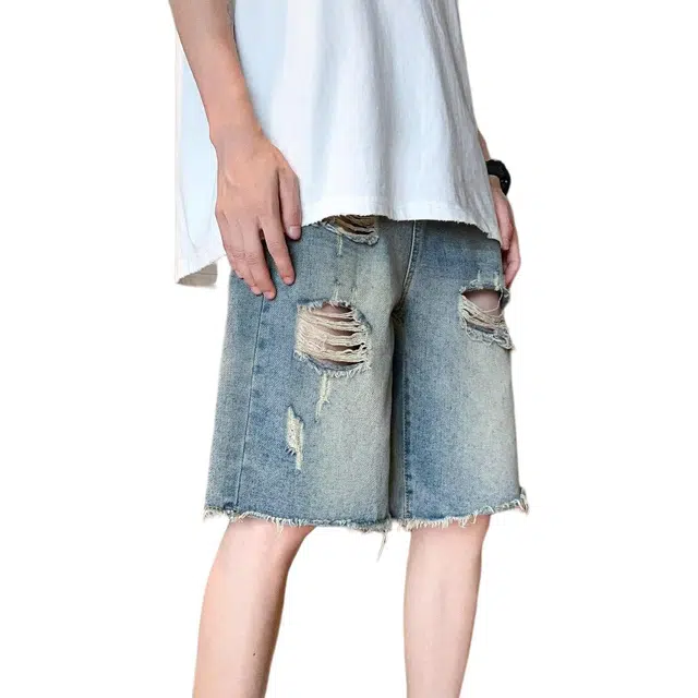 法文箱子 复古水洗做旧五分设计感小众美式牛仔短裤 男款