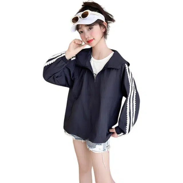 俞兆林防晒服 简约舒适连帽长袖 藏青色 儿童款