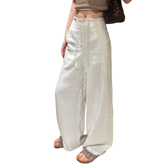 佑麟 抗皱天丝亚麻裤子轻薄透气垂感山本裤小个子直筒阔腿裤休闲裤 男女同款