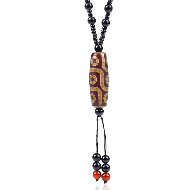 亿珍阁 新中式招财转运九眼天珠佛珠子 玛瑙 玉石项链 男女同款情侣款 国风平安毛衣链 年轻款玉石礼物礼盒装首饰品 汉服配饰