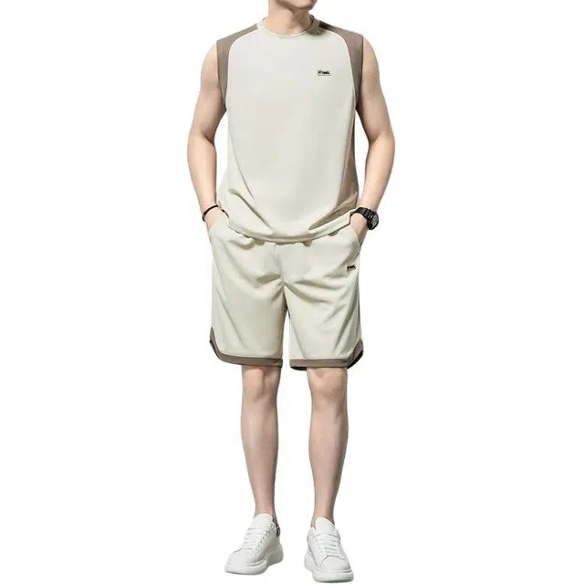 大白鲨 背心青年时尚薄款短裤无袖两件套休闲运动套装 男款