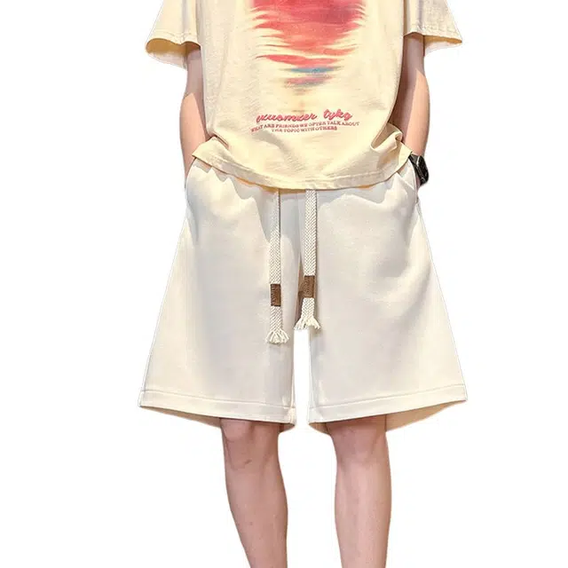 佐菲利 美式织带拼接重磅宽松痞帅五分裤潮牌冰丝凉感户外运动裤子休闲短裤 男款