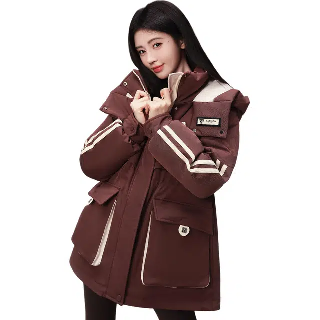 鸭鸭 时尚收腰防风保暖韩版连帽羽绒服 女款