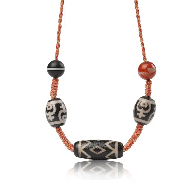 古禾 新中式招财纳福古典风金刚三眼天珠 玛瑙 玉石项链 男女同款情侣款