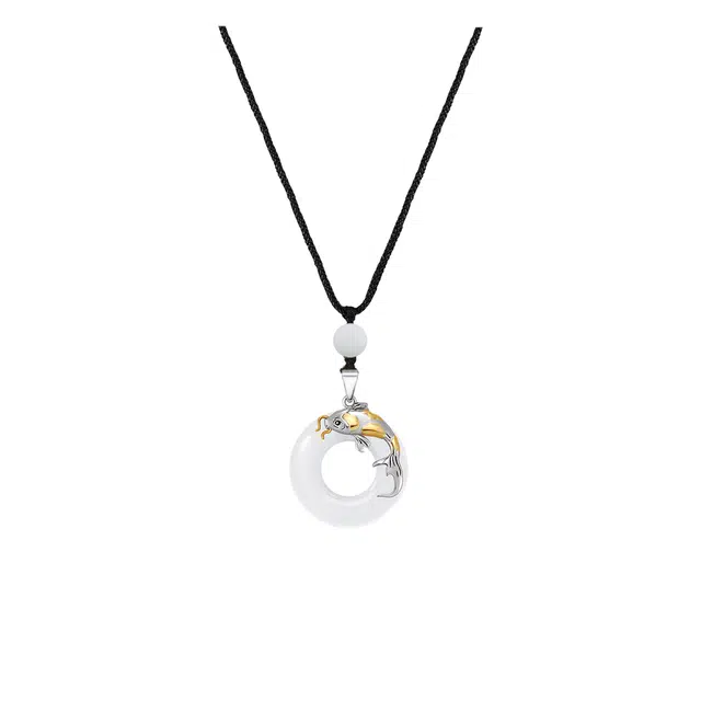 琉堇 国风雅致好运锦鲤平安扣吊坠 新中式编绳挂脖 本命年红绳锁骨链 国潮招桃花 菩提根 菩提类项链 男女同款情侣款