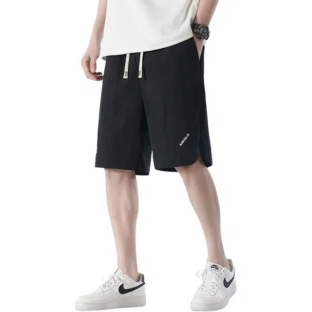 八哥 街头美式高街风基础款字母印花款式百搭时尚松紧宽松透气直筒五分裤休闲短裤 男女同款