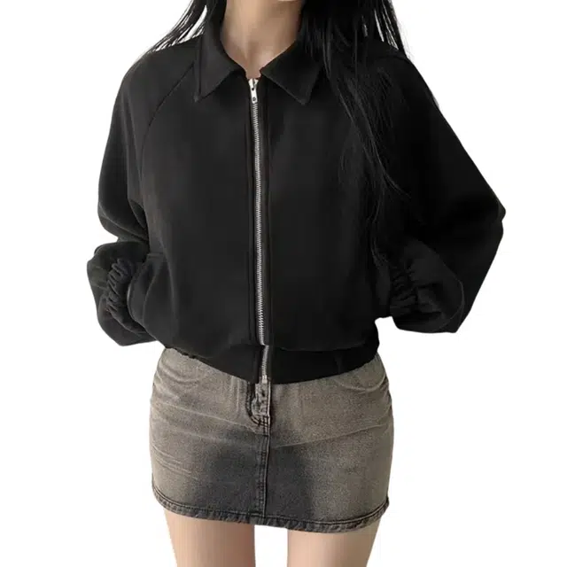 水中花 法式复古翻领拉链截短外套 女款