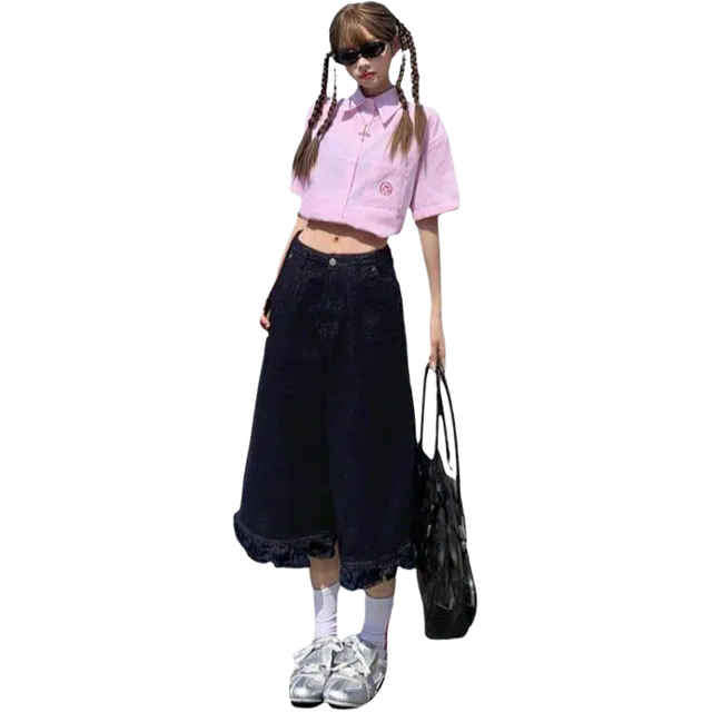 拾籍 复古高腰宽松百搭牛仔短裤 女款