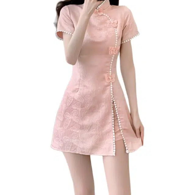 沐晓欣 新中式蝴蝶提花旗袍连衣裙短裤两件套裙装套装 女款