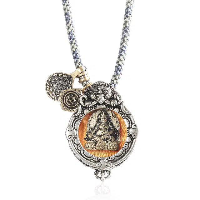 喃呢 痞帅酷酷哒藏式潮流嘻哈嘎乌盒财运黄财神 简约高级感 新中式国风国潮旺福平安吉祥好运 铜合金 项链 男女同款情侣款