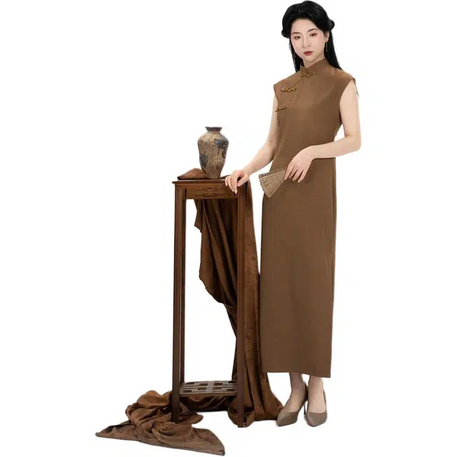 织造司 盘扣短袖连衣裙立领新中式汉服 女款