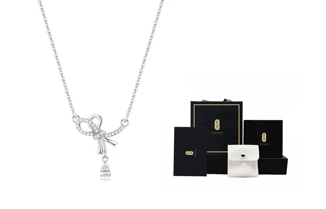 吉珂 灵动蝴蝶结项链女 满镶锆石小众设计简约百搭气质甜美风水滴吊坠精致轻奢锁骨链闺蜜款项链女 学生通勤风百搭