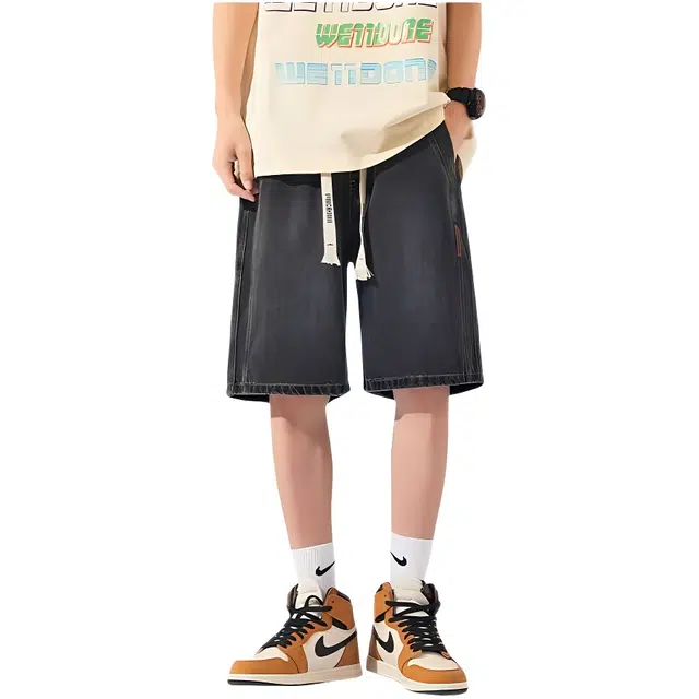 木木兔 美式夏季复古休闲潮牌百搭时尚宽松直筒五分裤牛仔短裤 男款