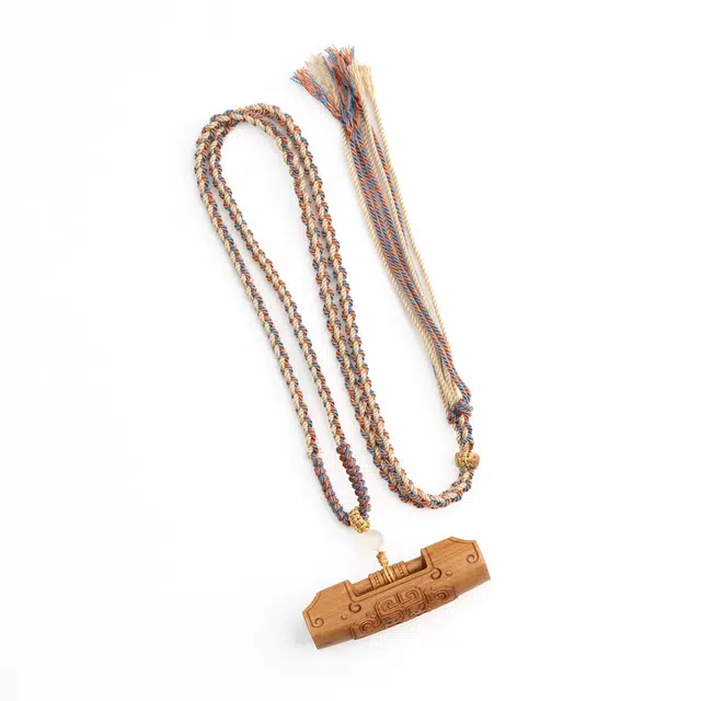 仙源 吉祥如意平安锁 新中式雕刻文玩高级感手好运 檀木 木作项链 男女同款情侣款