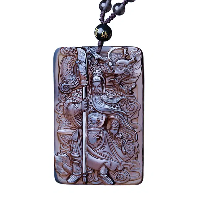 琳琯瑛 新中式国风小众设计高级感轻奢气质 关公挂牌关二爷竖大刀龙头关羽武财神挂坠 黑曜石 项链 男款