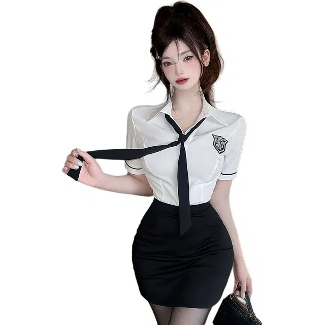 沐晓欣 气质修身短袖衬衣包臀裙裙装套装 女款