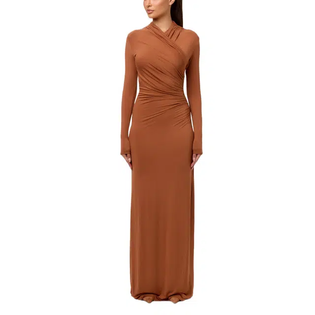 NAKED WARDROBE Overlay Ruched Maxi Dress MicroModal