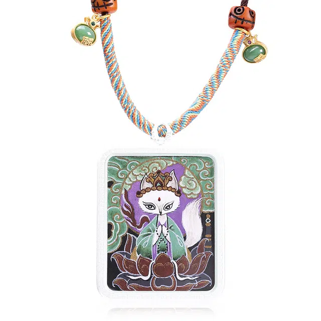 喃呢 精工手绘热贡唐卡桃花朵朵开九尾狐仙护身招财转运来财 新中式都市文玩国风 自信魅力#好运 铜合金 项链 男女同款情侣款