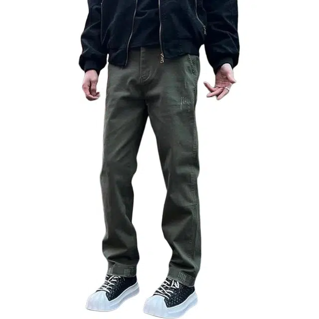 沃马 直筒休闲美式高街拼接弯刀水洗做旧废土风流行简约牛仔裤 男女同款