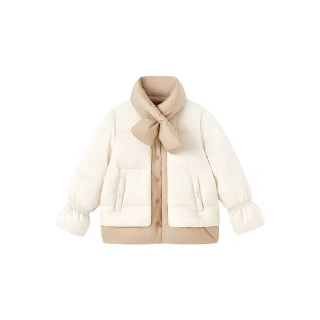 英氏羽绒服 防风围巾保暖时尚白鸭绒拼色 中小童