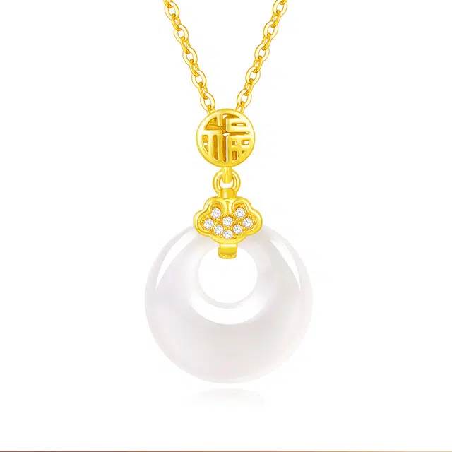 金六福吉祥 福气平安扣套链 优雅高级 玉髓 项链 女款