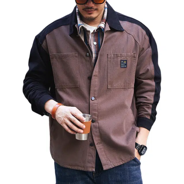 格蓝鹿 潮牌高街耐磨做旧痞帅美式高端英伦风复古基础简约长袖衬衫 男女同款