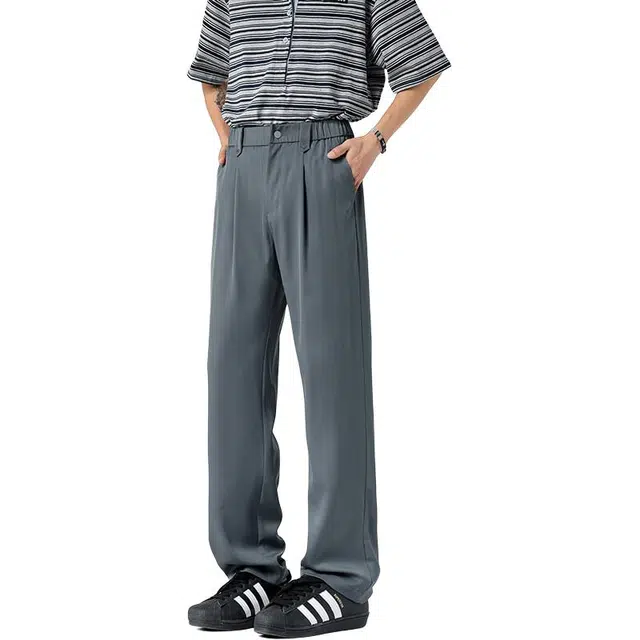 单爵 美式直筒松紧腰休闲百搭薄款长裤西装裤 男女同款