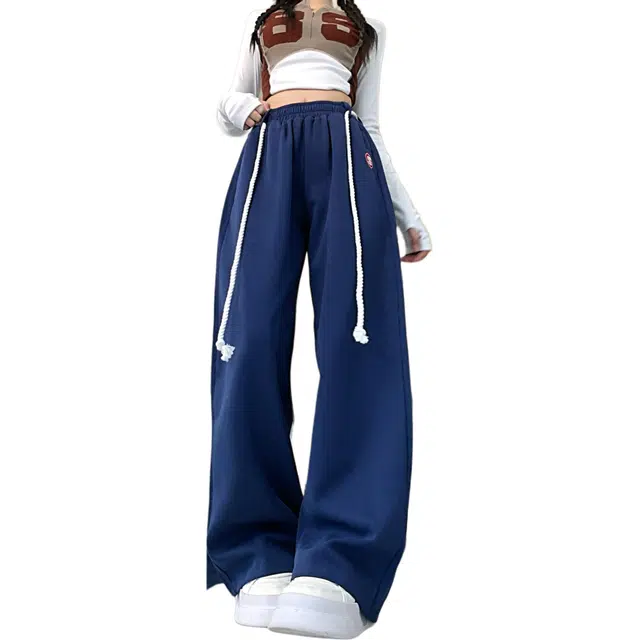 沐晓欣 美式复古爵士舞嘻哈宽松卫裤街舞直筒休闲裤 女款 藏青色