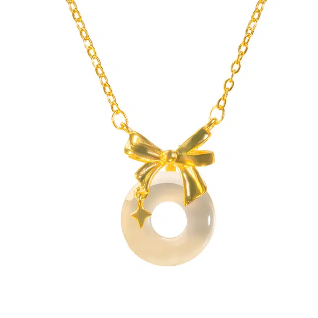 彗时 【爱在夕七】原创在逃公主蝴蝶结平安扣女朋友国风招财纳福新中式轻奢锁住福气清冷感恋爱告白生日送礼 玉髓 项链 男女同款情侣款