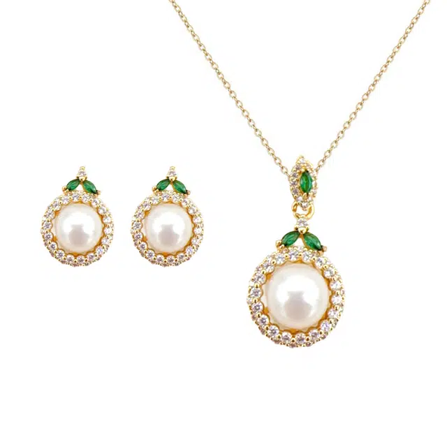 贝诗珠宝翠绿珍珠套系宫廷复古风淡水珍珠礼盒套装 淡水珍珠 项链耳钉 女款