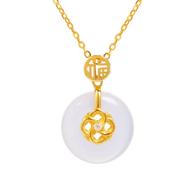 金大福 福运平安扣 新中式国潮平安顺遂招财纳福转运简约气质时尚轻奢百搭高级感福运满满锁骨链 玉髓 项链 女款