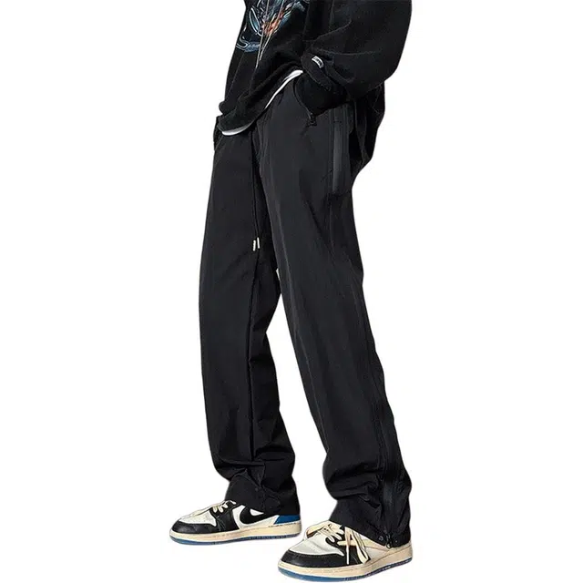 八哥 美式高街机能侧开拉链高腰松紧抽绳直筒宽松垂感伞兵伐木裤户外登山冲锋休闲裤 男女同款