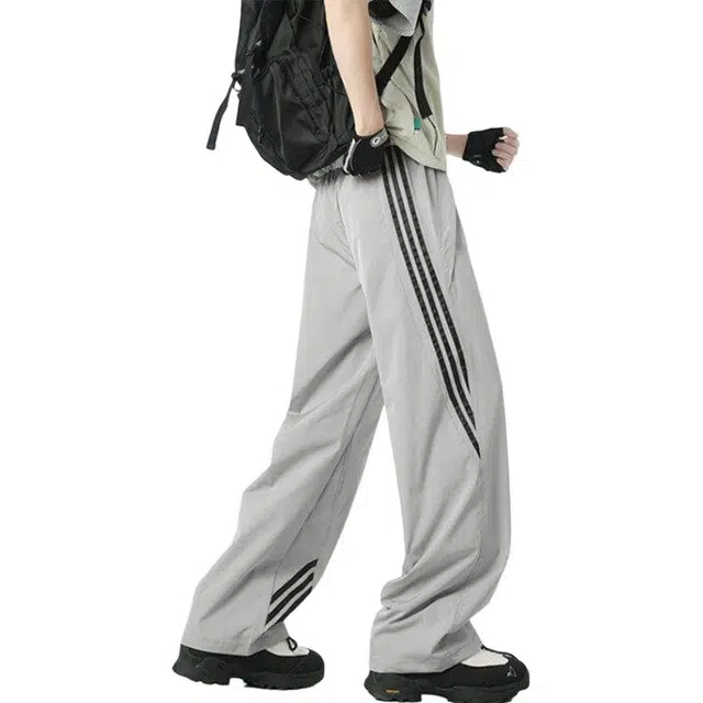 黑马漫画 三条杠户外裤子薄款美式复古潮牌运动直筒微喇休闲裤 男女同款